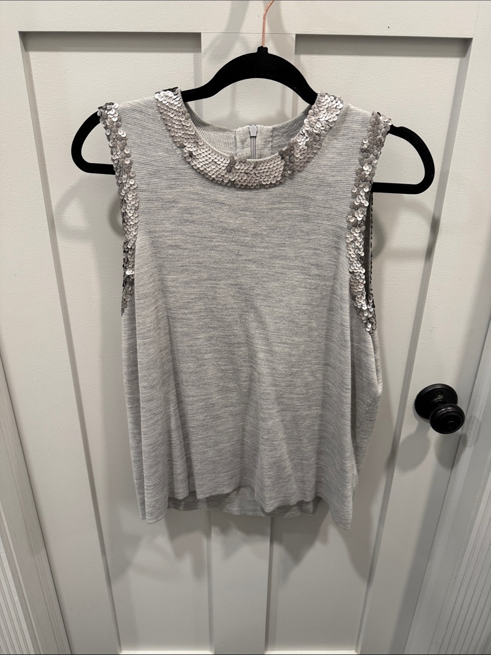 J. Crew Light Gray Sequin-Trim Sleeveless Knit Tank